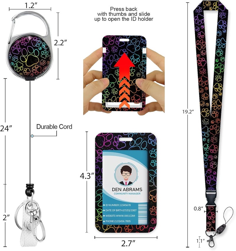 Piefly Lanyards for Id Badges, Cute Dog Paw Lover Badge Holder with Retractable Reel Belt Clip, Work Name Tag Lanyard Vertical ID Card Protector Case for Women Nurse Nursing Doctor Teacher Student - Image 5